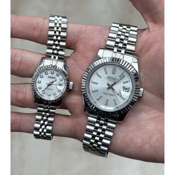Custom Seiko Mod • Hers & His Silver Datejust Couple Set • 26mm & 39mm